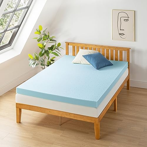 Best Price Mattress 4 Inch Ventilated Memory Foam Mattress Topper, Cooling Gel Infusion, CertiPUR-US Certified, Queen, Blue