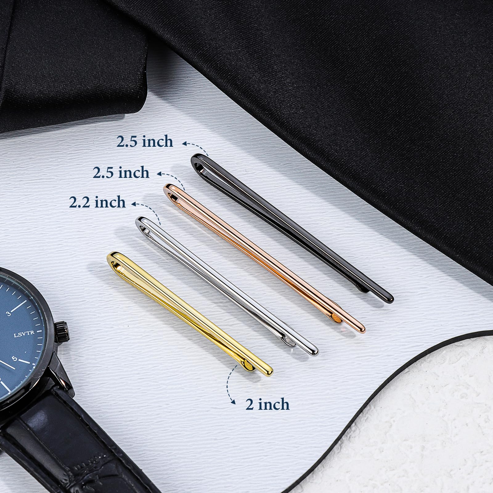 Super Skinny Tie Clips for Men, 4Pcs Tie Bar Set, Gift Box Packed, Suitable for Wedding Anniversary Business and Daily Life.