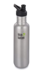 klean kanteen classic stainless steel single wall non-insulated water bottle with sport cap, 27-ounce, brushed stainless