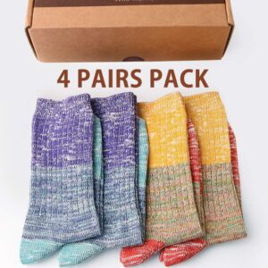 VERO MONTE 4Pairs Cotton Socks for Women -Womens Slouch Socks Cotton Crew(7-9.5)