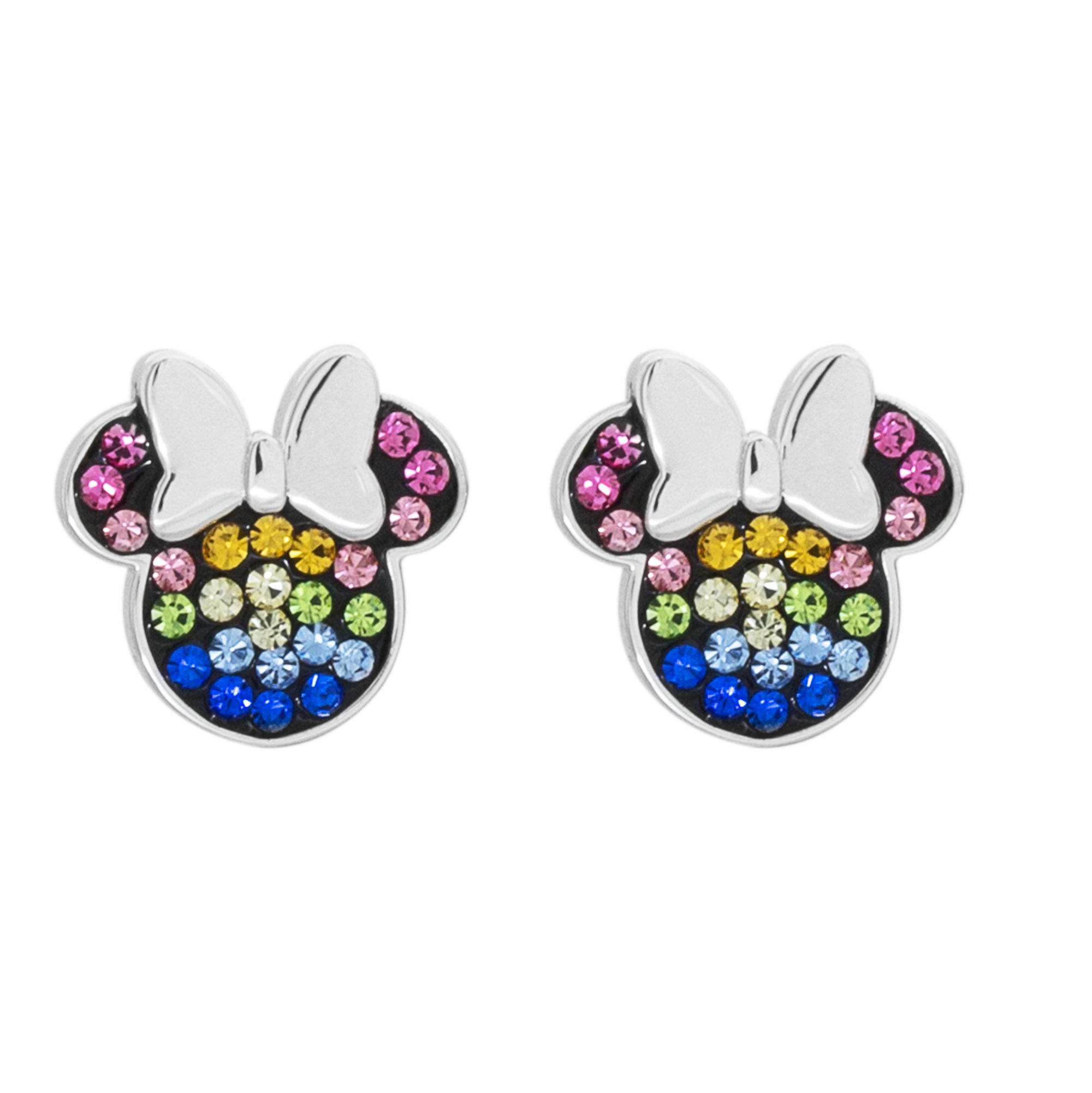 Disney Minnie Mouse Earrings - Sterling Silver Minnie Mouse Stud Earrings with Rainbow Crystals - Disney Earrings for Women