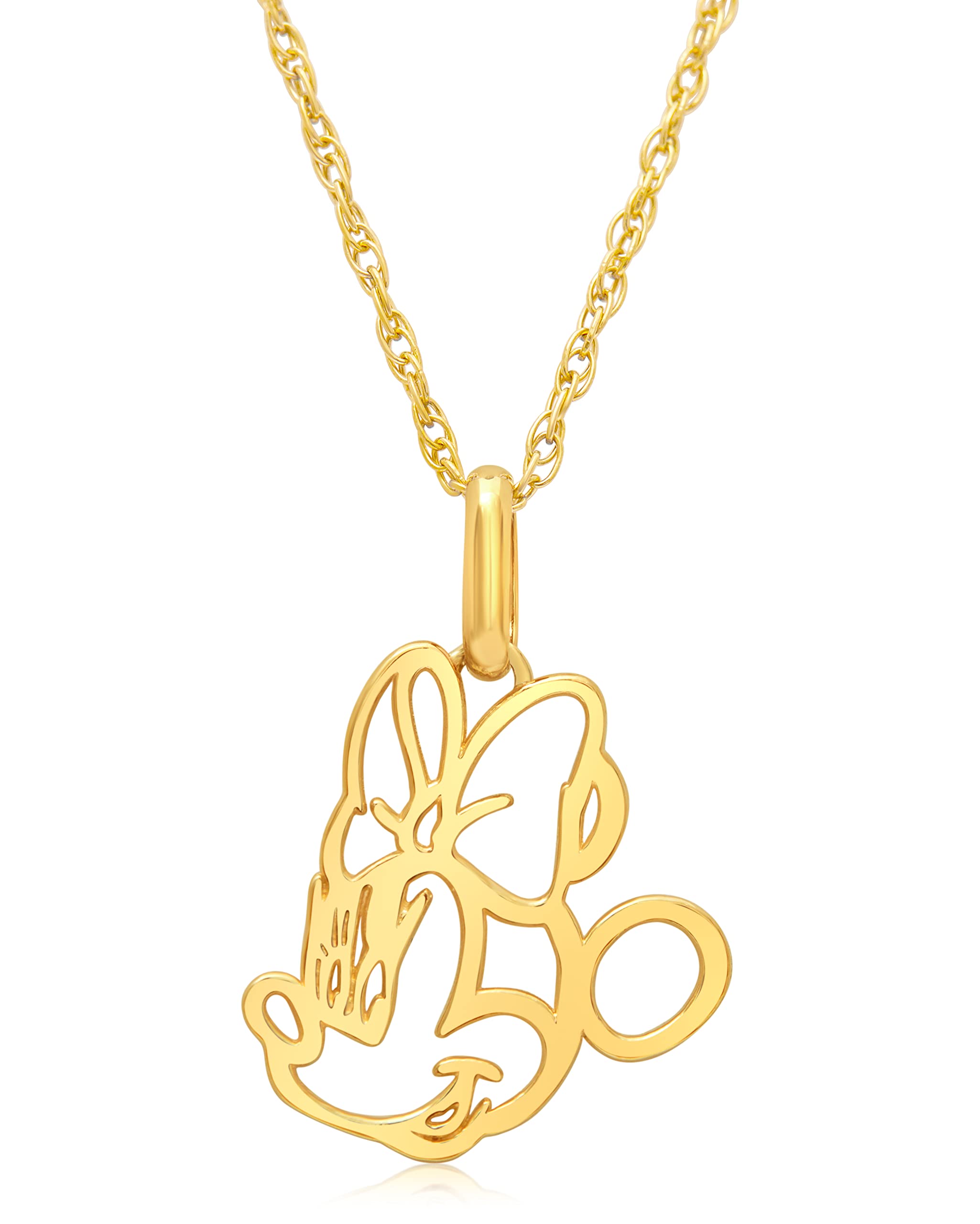 Disney Minnie Mouse 14k Yellow Gold Cutout Silhouette Pendant Necklace, 18"