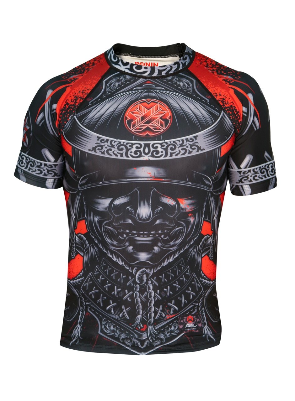 Ronin Samurai Blackout Ghost Rash Guard base layer Compression Shirt for Bjj MMA Grappling (Med)