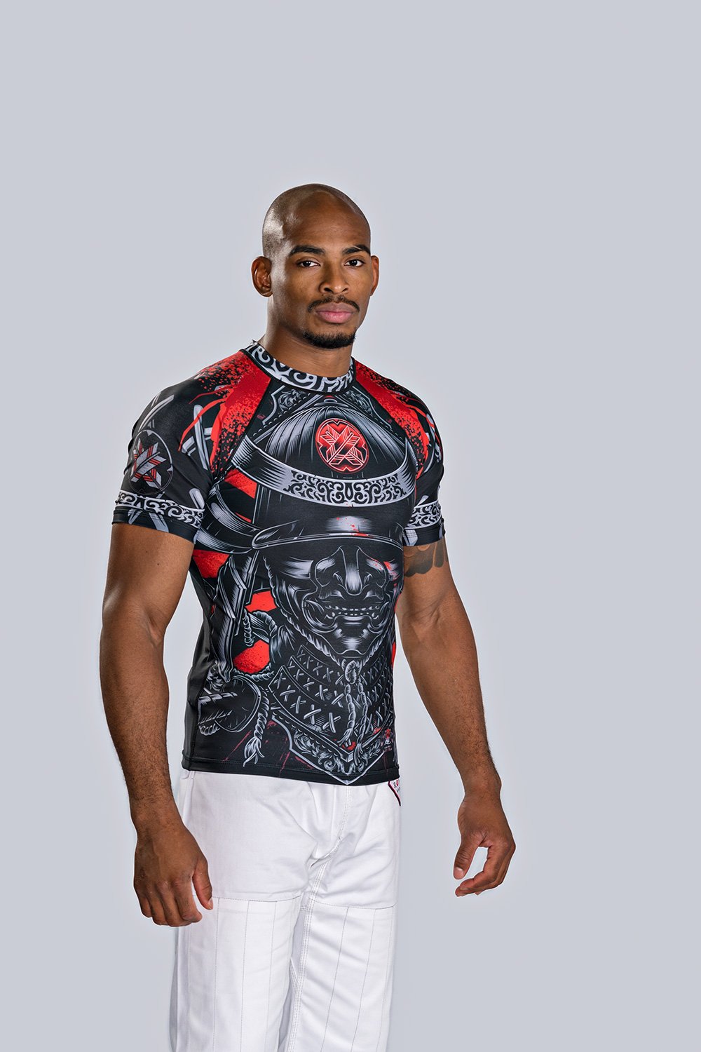 Ronin Samurai Blackout Ghost Rash Guard base layer Compression Shirt for Bjj MMA Grappling (Med)