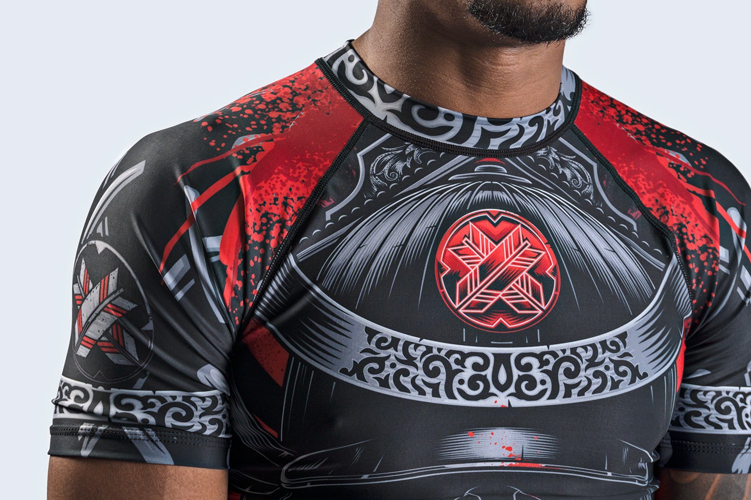 Ronin Samurai Blackout Ghost Rash Guard base layer Compression Shirt for Bjj MMA Grappling (Med)