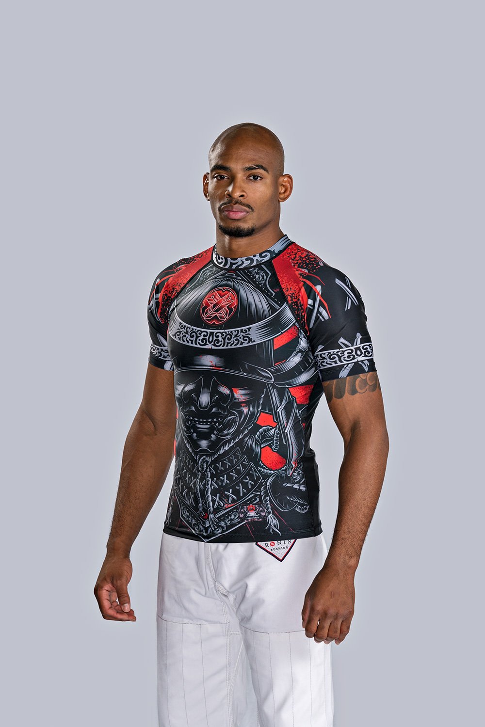 Ronin Samurai Blackout Ghost Rash Guard base layer Compression Shirt for Bjj MMA Grappling (Med)