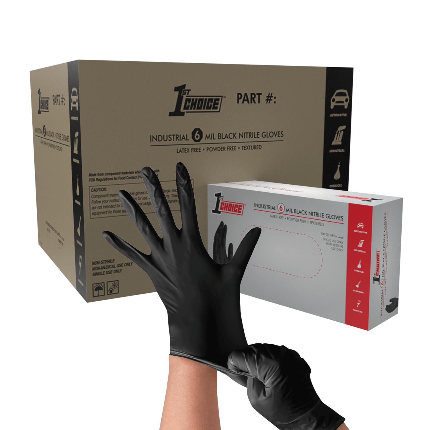 1st Choice Black Gloves Disposable Latex Free - Nitrile Gloves Medium Black Gloves Gloves for Cooking - 6 mil, Case of 1000