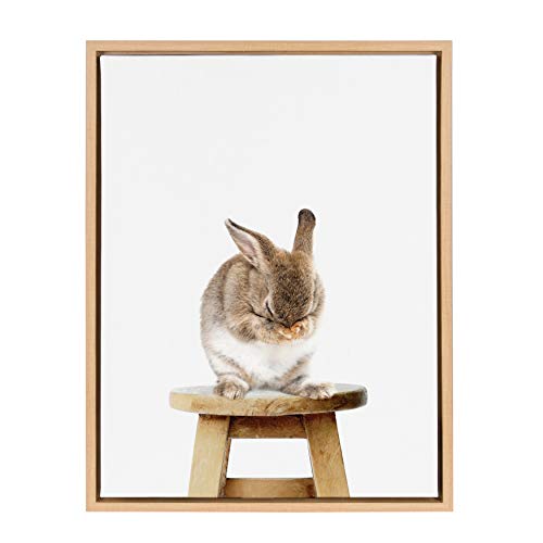 Kate and Laurel Sylvie Shy Bunny Rabbit Animal Print Portrait Framed Canvas Wall Art by Amy Peterson, 18x24 Natural