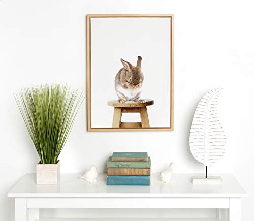 Kate and Laurel Sylvie Shy Bunny Rabbit Animal Print Portrait Framed Canvas Wall Art by Amy Peterson, 18x24 Natural