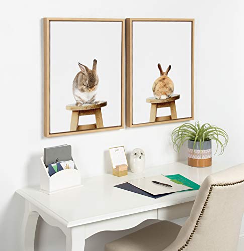 Kate and Laurel Sylvie Shy Bunny Rabbit Animal Print Portrait Framed Canvas Wall Art by Amy Peterson, 18x24 Natural