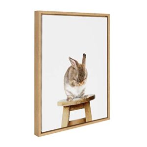 Kate and Laurel Sylvie Shy Bunny Rabbit Animal Print Portrait Framed Canvas Wall Art by Amy Peterson, 18x24 Natural