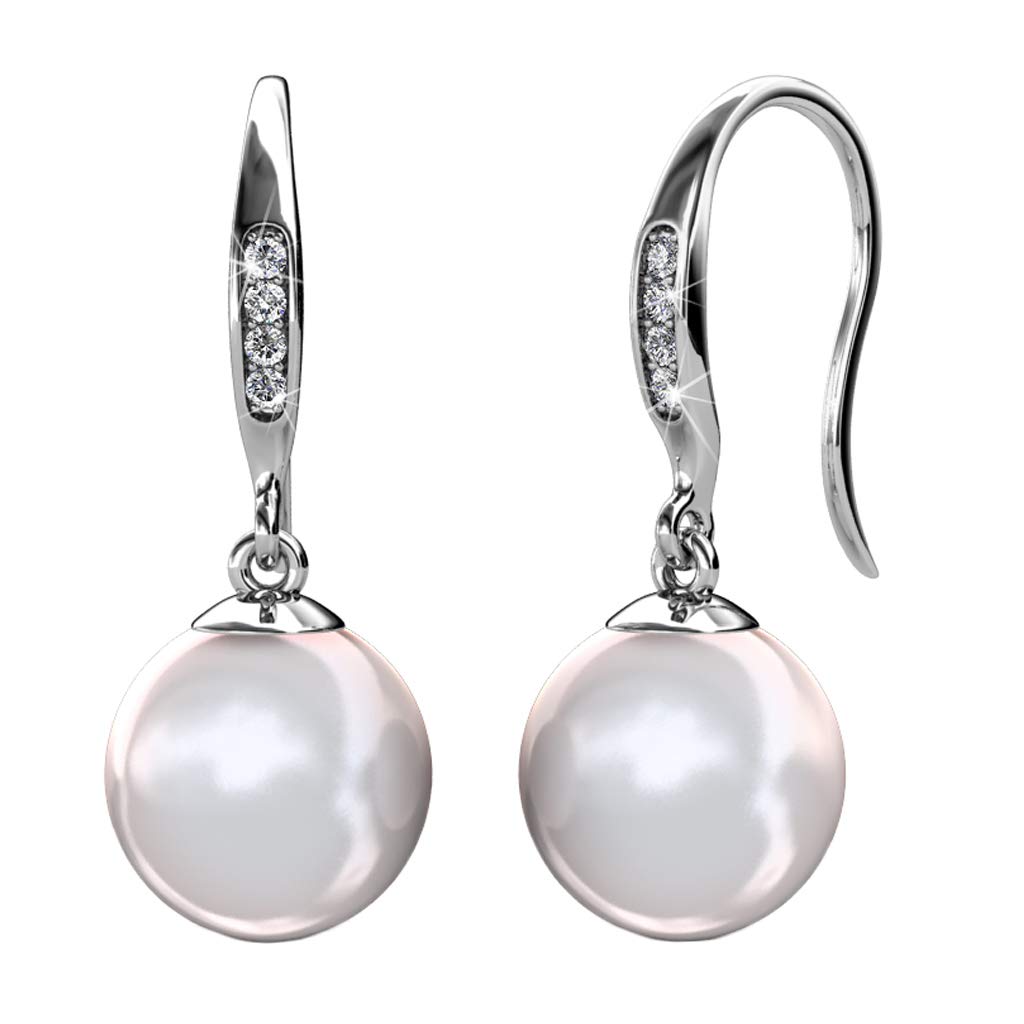 Cate & Chloe Betty 18k White Gold Plated Freshwater Pearl Earrings with Crystals, Silver Drop Dangle Crystal Earrings for Women, Classic Jewelry, Hypoallergenic, Gift For Her