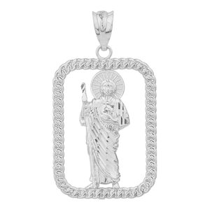 .925 Sterling Silver 1-1/2" Christian Saint Jude Thaddeus Patron Saint of Lost Causes Pendant - Pendant Only