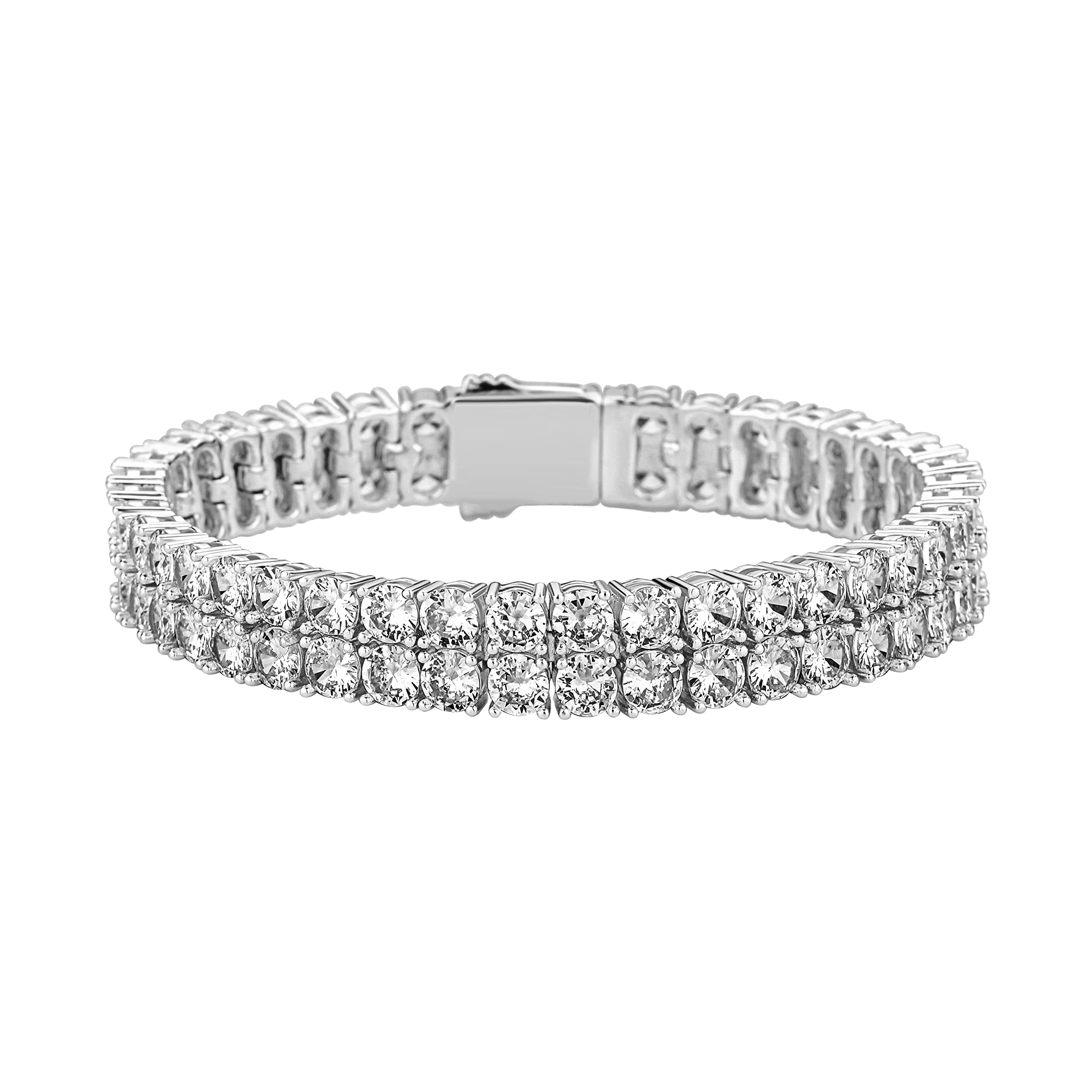 JINAO Diamond Tennis Bracelet for Men Women Silver 2 Row 5mm Round Cubic Zirconia Iced Out Tennis Bling Ankle Bracelet (7'' Silver)