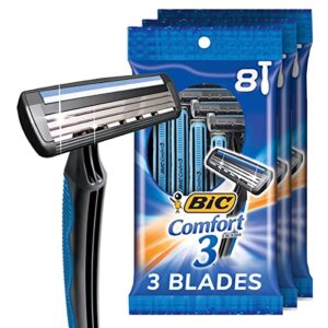 bic comfort 3 disposable razors, long-lasting 3-blade razors for men, perfect razors designed for smooth and comfortable shave, 24-count