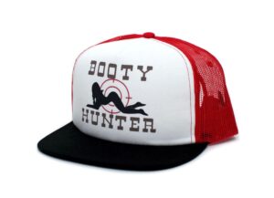 booty hunter flat bill unisex-adult one-size trucker hat cap black/red/white