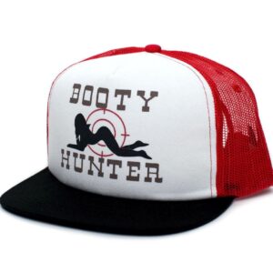 Booty Hunter Flat Bill Unisex-Adult One-Size Trucker Hat Cap Black/Red/White