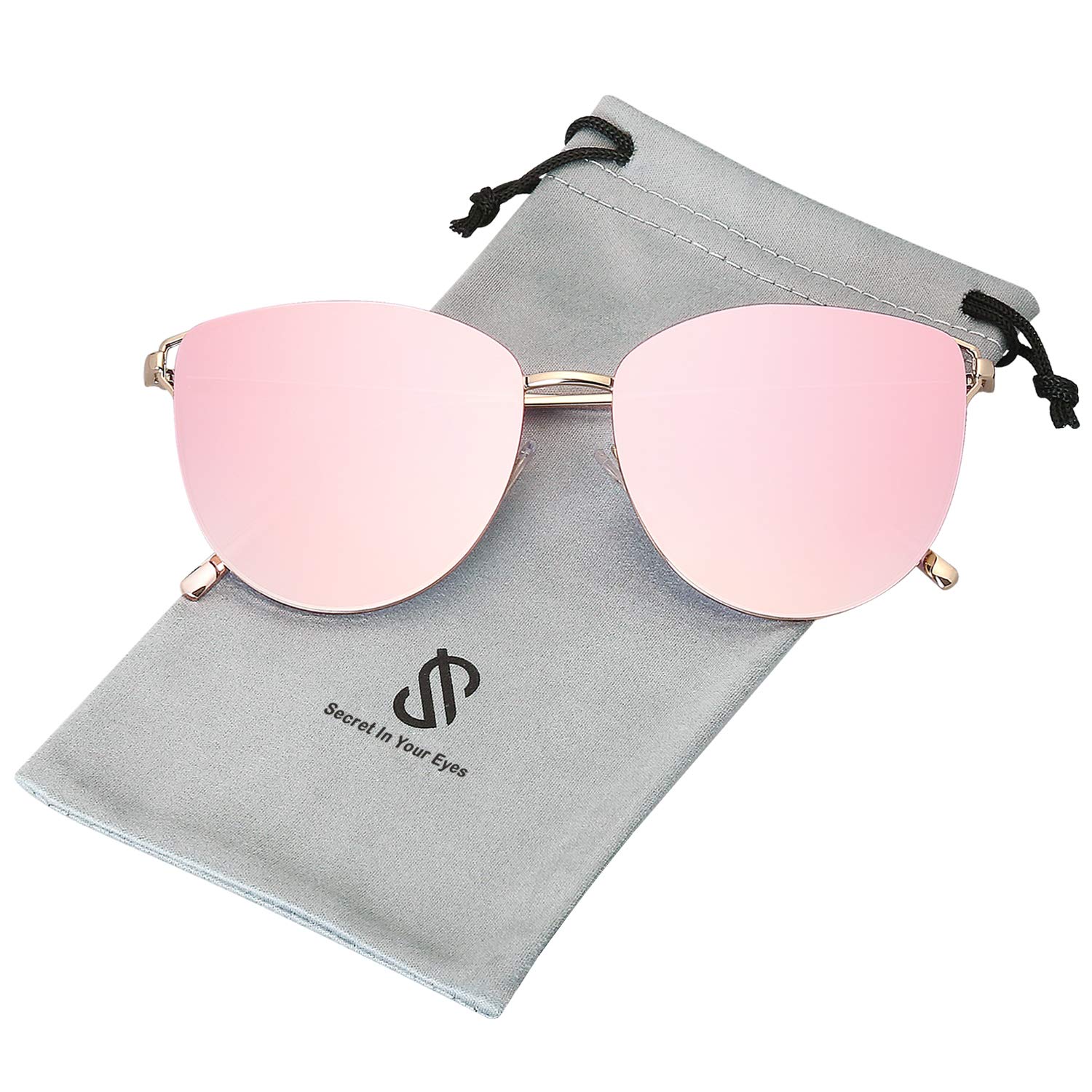 SOJOS Mirrored Flat Lens Fashion Sunglasses for Women SJ1085 with Gold Frame/Gradient Pink Mirrored Lens