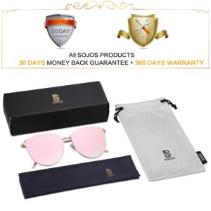 SOJOS Mirrored Flat Lens Fashion Sunglasses for Women SJ1085 with Gold Frame/Gradient Pink Mirrored Lens