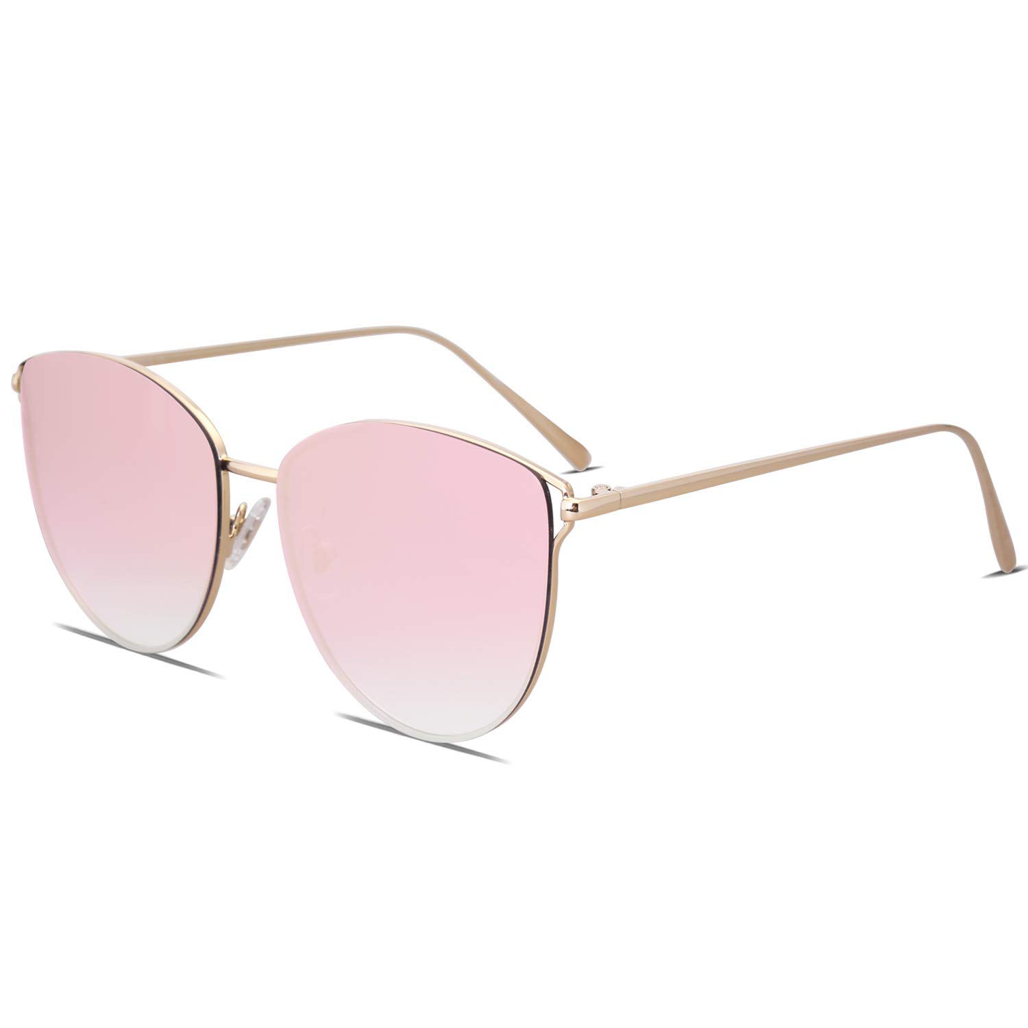 SOJOS Mirrored Flat Lens Fashion Sunglasses for Women SJ1085 with Gold Frame/Gradient Pink Mirrored Lens