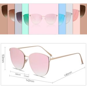 SOJOS Mirrored Flat Lens Fashion Sunglasses for Women SJ1085 with Gold Frame/Gradient Pink Mirrored Lens