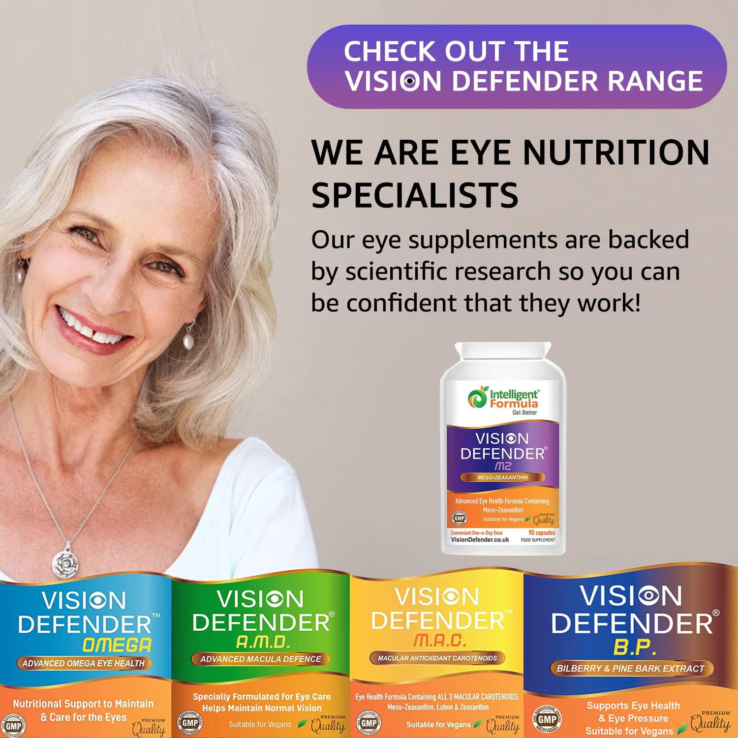 Vision Defender Meso Zeaxanthin Vegan Eye Supplement MZ- Protect and Improve Ocular Health & Eye Care, High Strength Antioxidant Carotenoid Meso-Zeaxanthin for Eyes (90 capsules/One-A-Day) Made in UK