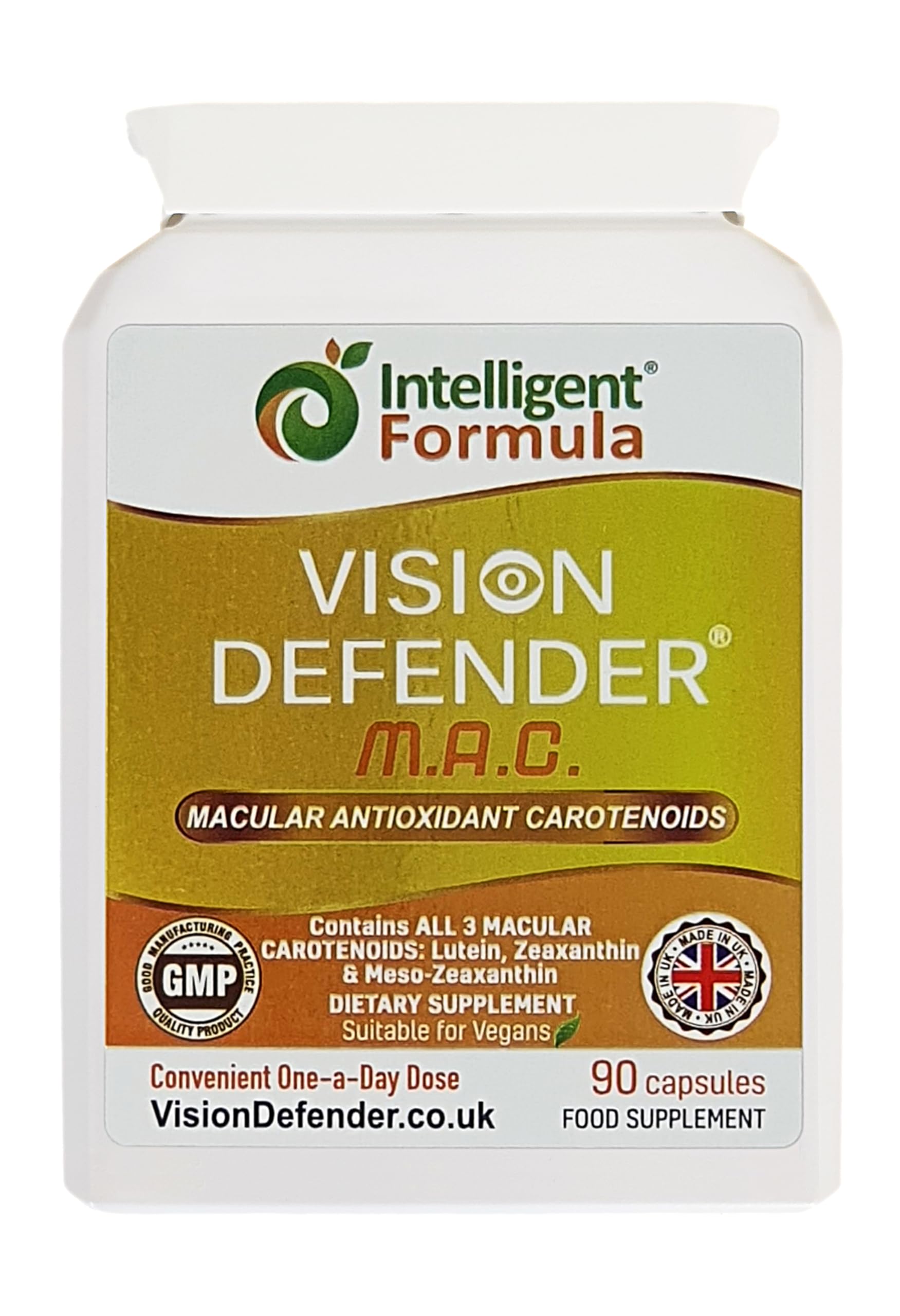 Lutein, Zeaxanthin & Meso-Zeaxanthin Eye Supplement: VISION DEFENDER MAC Vegan/Vegetarian Antioxidant Carotenoids for Eyes (90 Capsules/One-A-Day) Made in UK