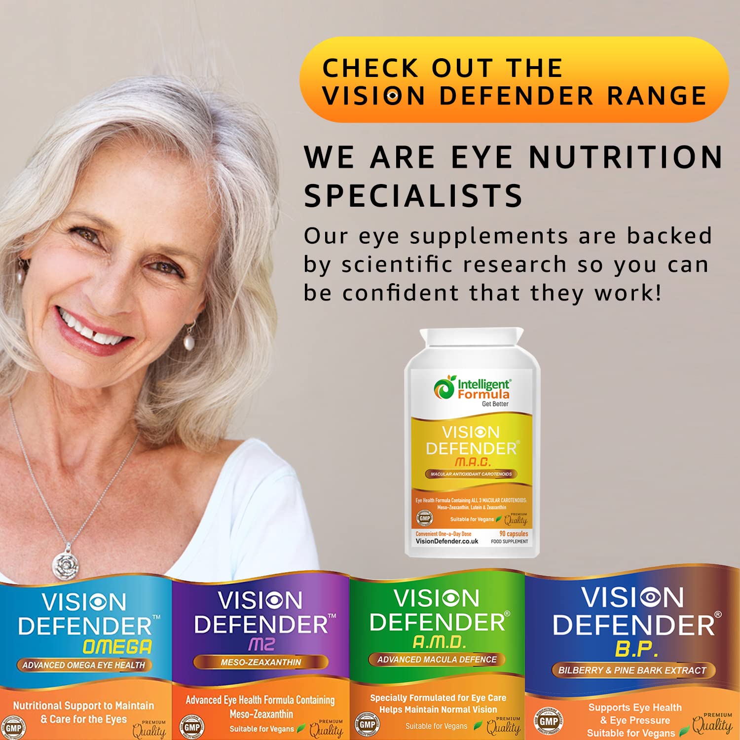 Lutein, Zeaxanthin & Meso-Zeaxanthin Eye Supplement: VISION DEFENDER MAC Vegan/Vegetarian Antioxidant Carotenoids for Eyes (90 Capsules/One-A-Day) Made in UK