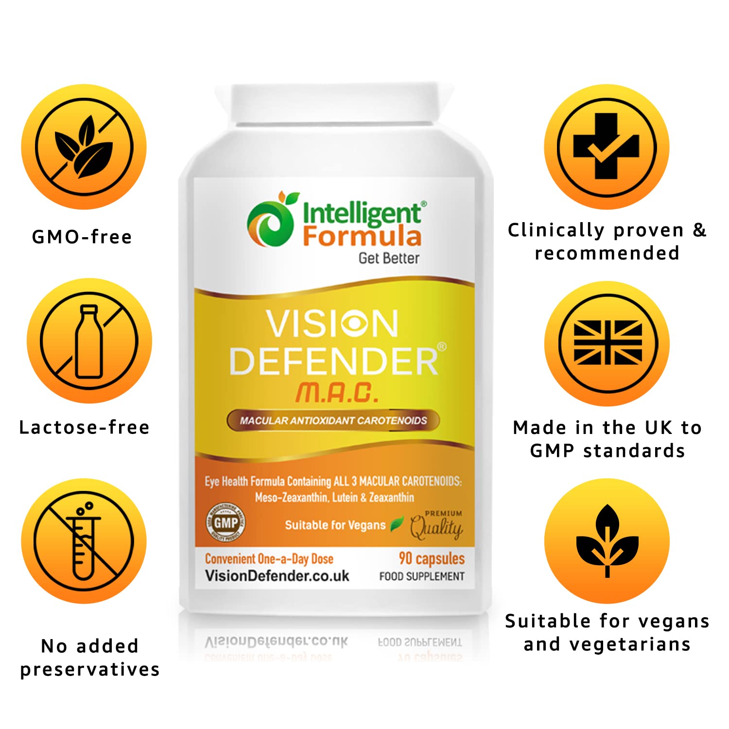 Lutein, Zeaxanthin & Meso-Zeaxanthin Eye Supplement: VISION DEFENDER MAC Vegan/Vegetarian Antioxidant Carotenoids for Eyes (90 Capsules/One-A-Day) Made in UK