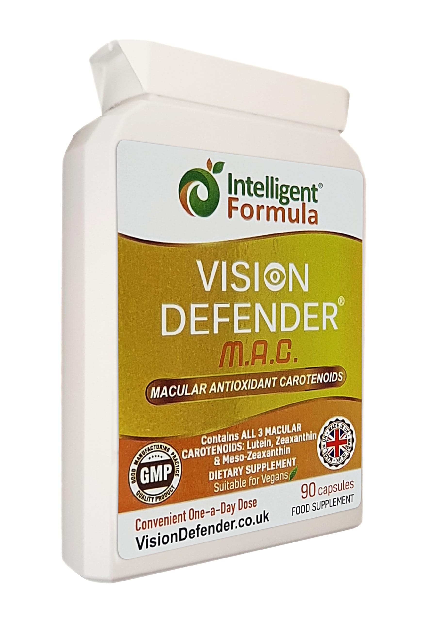 Lutein, Zeaxanthin & Meso-Zeaxanthin Eye Supplement: VISION DEFENDER MAC Vegan/Vegetarian Antioxidant Carotenoids for Eyes (90 Capsules/One-A-Day) Made in UK