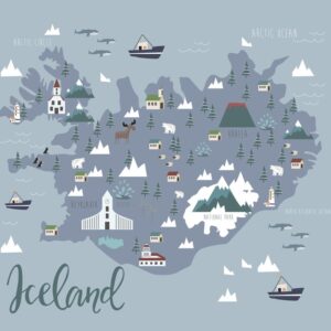 Map of Iceland Travel World Map with Cities in Detail Map Posters for Wall Map Art Wall Decor Geographical Illustration Tourist Landmark Travel Destinations Cool Wall Art Print Poster 12x18