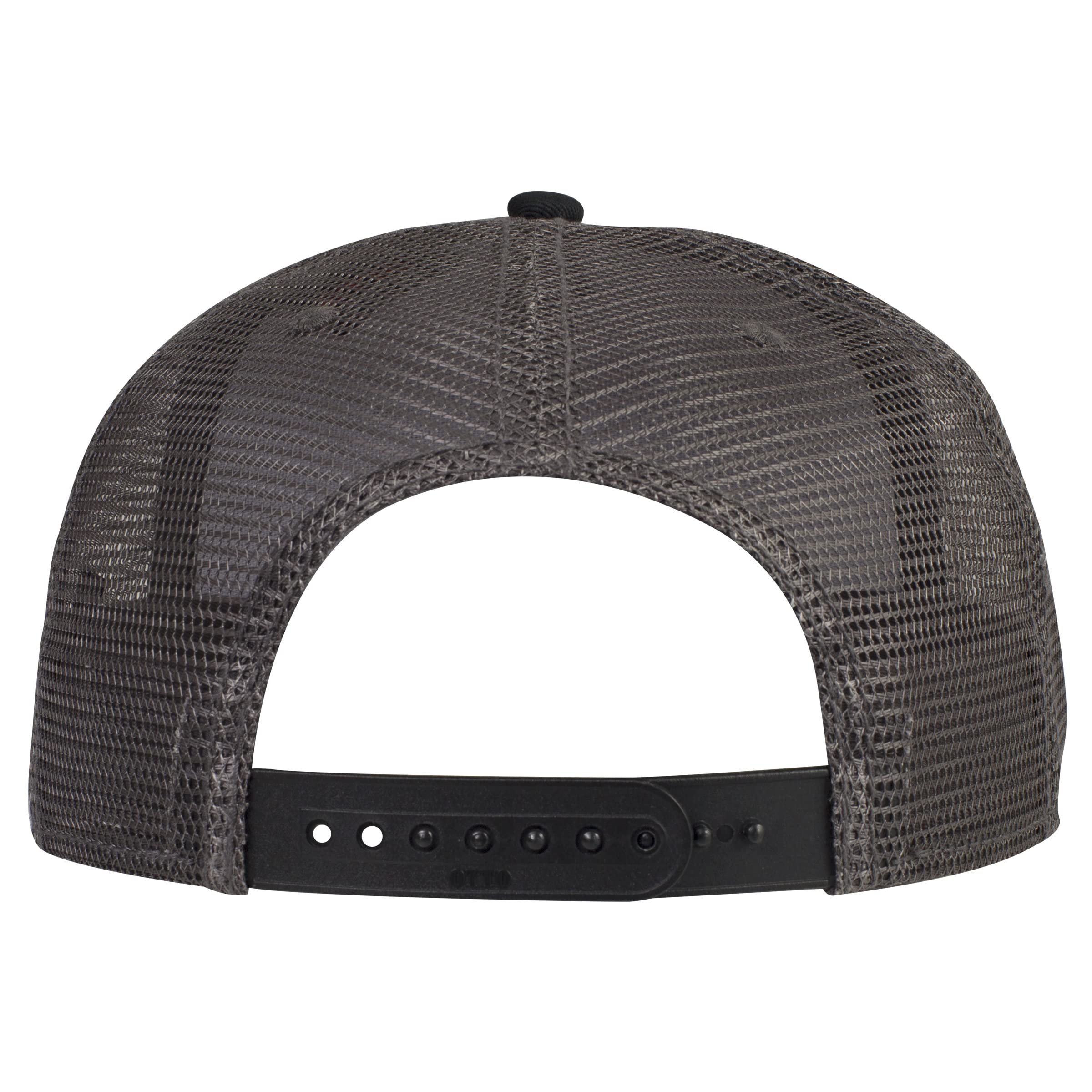 OTTO Round Flat Visor SNAP 5 Panel Mesh Back Trucker Snapback Hat - Blk/Blk/Ch.Gry