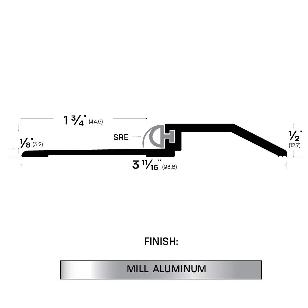 Mill Aluminum High Rabbeted Threshold/Saddle with Solid Rubber Extrusion (3465MA), FH #10 x 1-1/2'' Supplied, (3-11/16'' W x 1/2'' H x 72'' L)