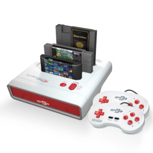 retro-bit super retro trio hd plus 720p 3 in 1 console system - hdmi port - for original nes/snes, super nintendo and sega genesis games - red/white