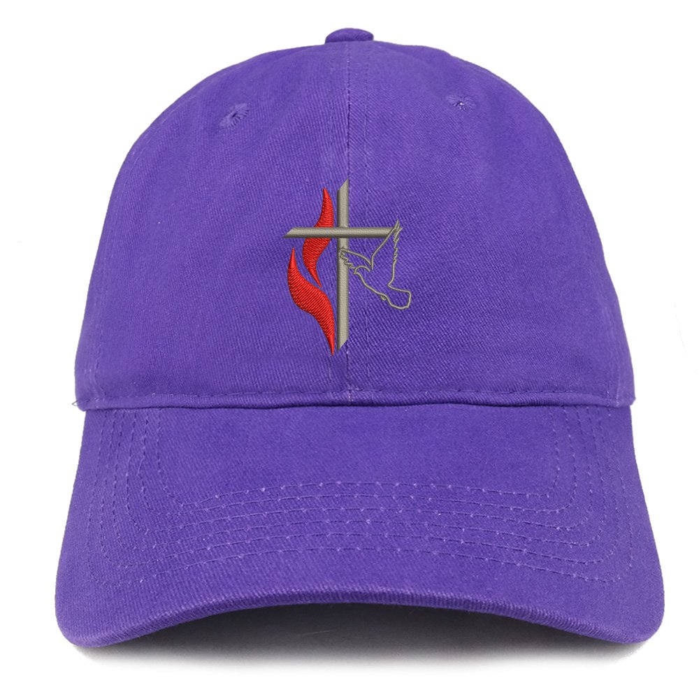 Trendy Apparel Shop Methodist Cross and Dove Embroidered Brushed Cotton Dad Hat Ball Cap - Purple