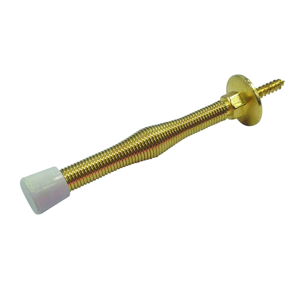 Prime-Line MP9000-1 Rigid Door Stop, Steel Construction, Bright Brass, Rubber Tip, Baseboard Mount (Single Pack)