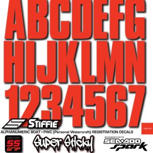 STIFFIE Uniline Lava SUPER STICKY 3" Alpha Numeric Registration Identification Numbers Stickers Decals for Sea-Doo SPARK TRIXX, Inflatable Boats, RIBs, Hypalon/PVC, PWC and Boats.