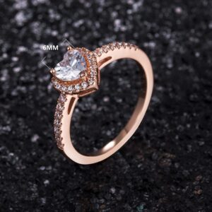 MDFUN Luxurious 18k Rose Gold Plated Cubic Zirconia Wedding Engagement Rings Eternity Bridal Band Halo Rings (rose-gold-plated-brass, 8)