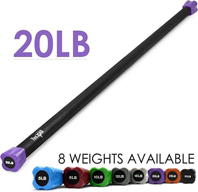 Yes4All Total Body Workout Weighted Pilates Bar, Body Bar For Exercise, Therapy, Aerobics, and Yoga, Strength Training, 20lbs