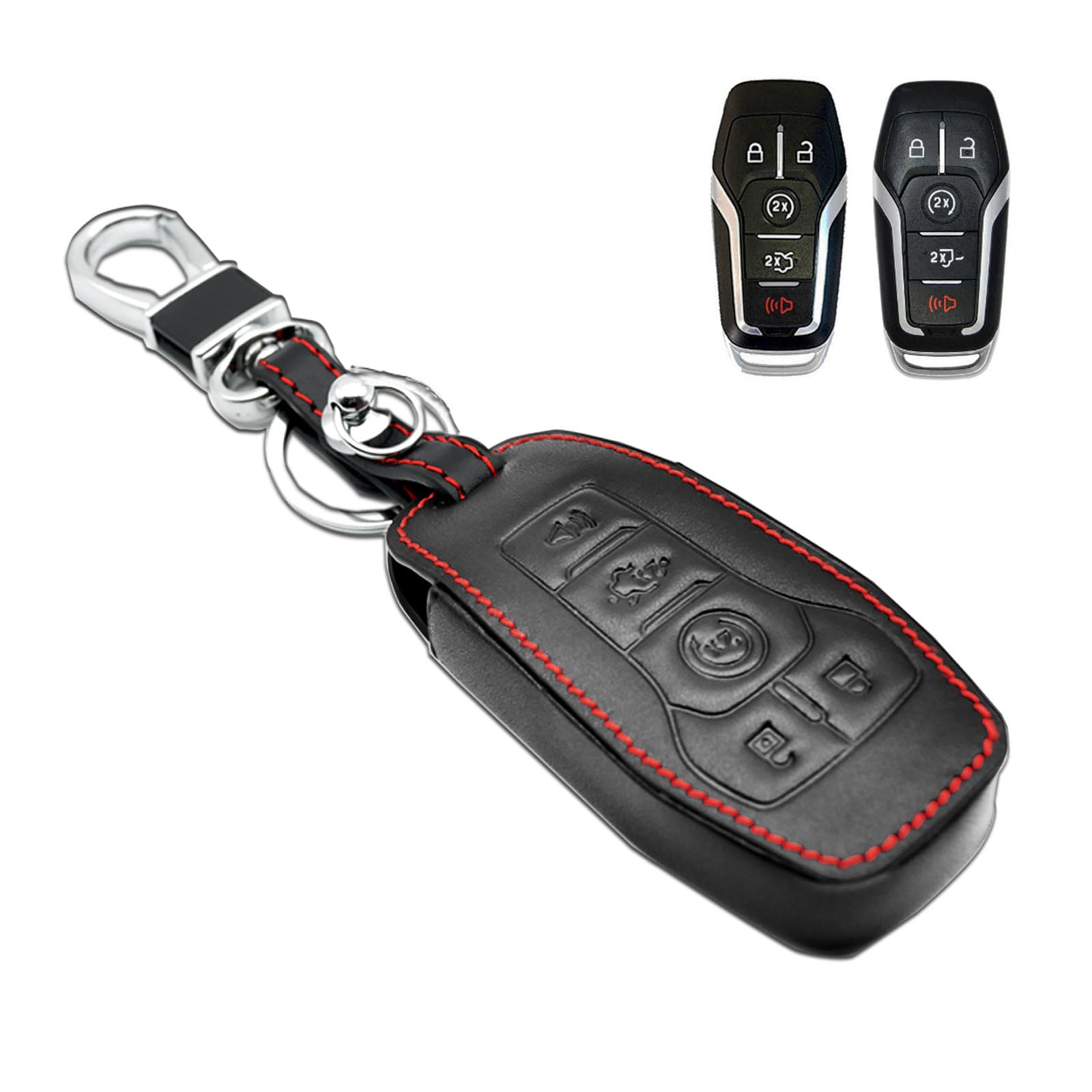 MECHCOS Compatible with Ford Edge Expedition Explorer Fusion Mustang F-150 F-250 F-350 F-450 Super Duty Lincoln MKC MKX MKZ Nautilus Key Fob Cover Case Leather Shell Key Chain Protector