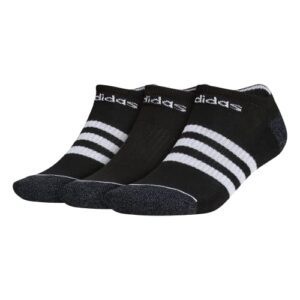 adidas men's 3-stripe no show socks (3-pair), black/white/onix grey, large