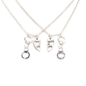 AMOR SPES Partners in Crime Necklace for 2 Best Friends Gifts Friendship Jewelry Heart Charms Couples for Valentine