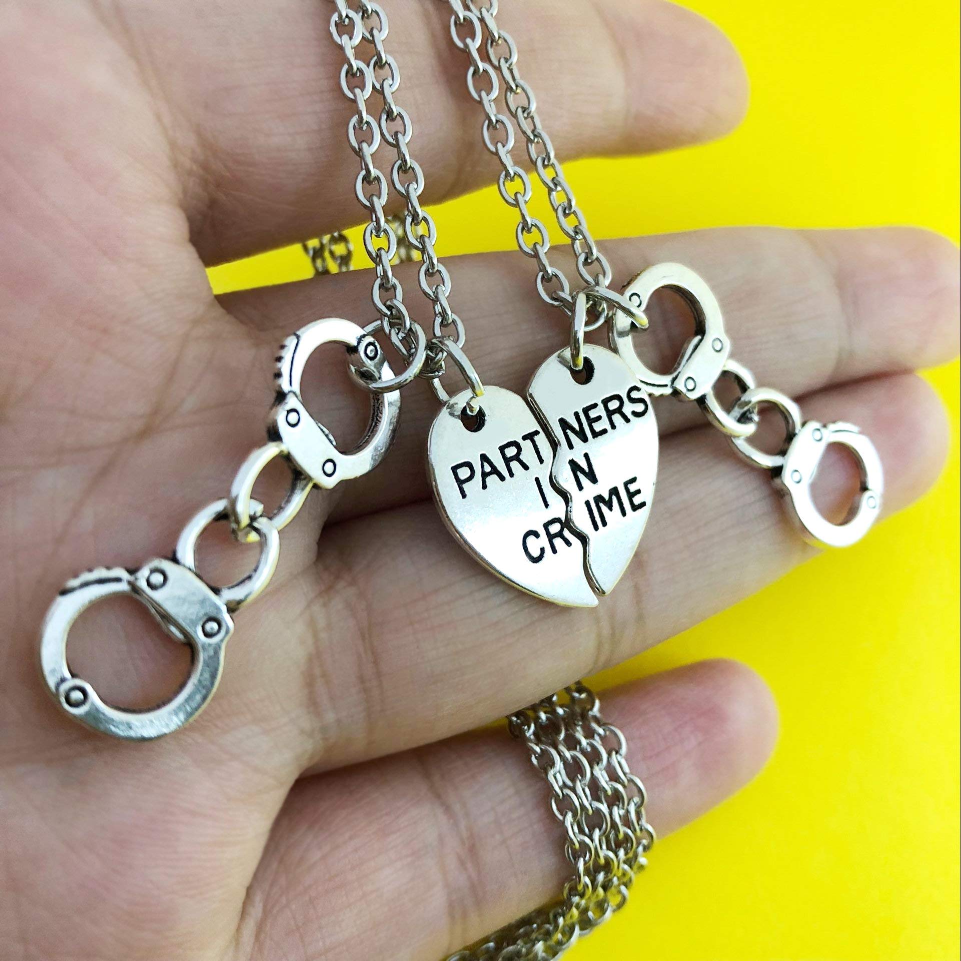 AMOR SPES Partners in Crime Necklace for 2 Best Friends Gifts Friendship Jewelry Heart Charms Couples for Valentine