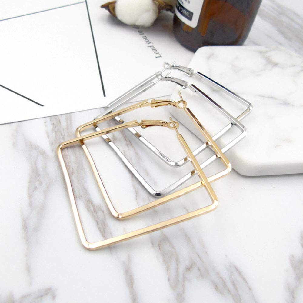 Yukhins Women Girls Stainless Steel Hoop Geometric Square Hook Simple Fashion Earrings（SquareGold）