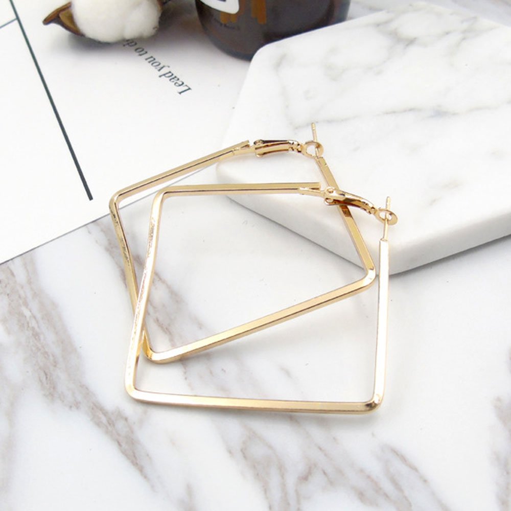 Yukhins Women Girls Stainless Steel Hoop Geometric Square Hook Simple Fashion Earrings（SquareGold）