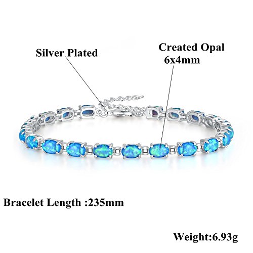 CiNily Blue Fire Opal Tennis Bracelet for Women 14K White Gold Plated Adjustable Oval Shape Gemstone Bracelet Opal Jewelry