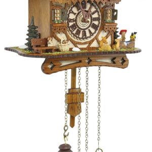 Cuckoo-Palace German Cuckoo Clock - Blackforest Hillside Chalet with Wonderful Animals with Quartz Movement - 10 1/4 inches Height