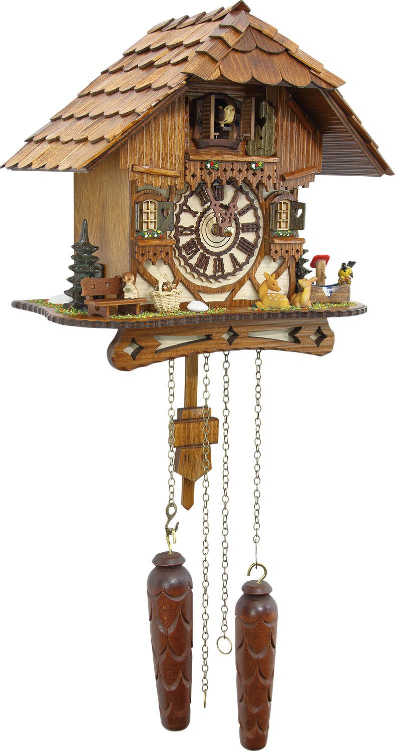 Cuckoo-Palace German Cuckoo Clock - Blackforest Hillside Chalet with Wonderful Animals with Quartz Movement - 10 1/4 inches Height