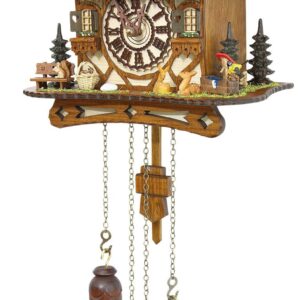 Cuckoo-Palace German Cuckoo Clock - Blackforest Hillside Chalet with Wonderful Animals with Quartz Movement - 10 1/4 inches Height