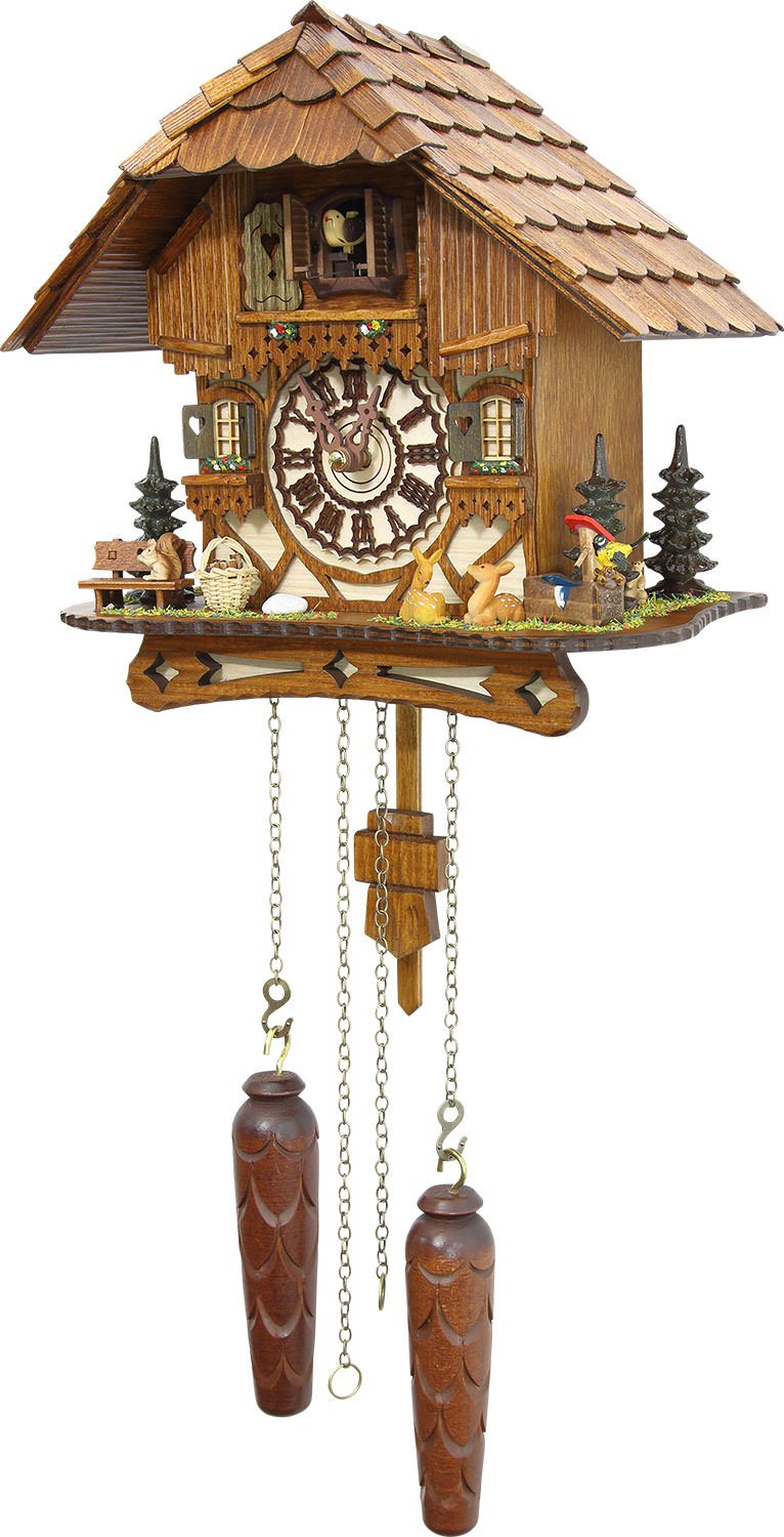 Cuckoo-Palace German Cuckoo Clock - Blackforest Hillside Chalet with Wonderful Animals with Quartz Movement - 10 1/4 inches Height